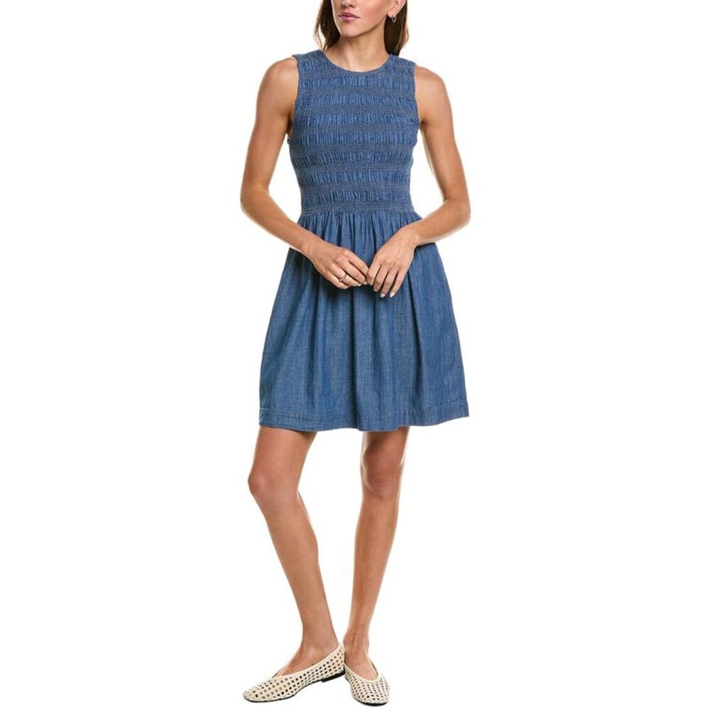 Madewell Womens Smocked Mini Dress, Blue